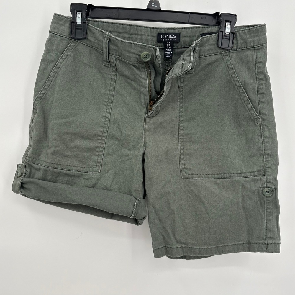 Jones New York Womens Utility Shorts Olive Green Size 4 Cotton Stretch Cargo 7in - Picture 4 of 12